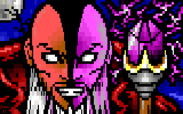 ANSI triptych of three figures, by Zeus